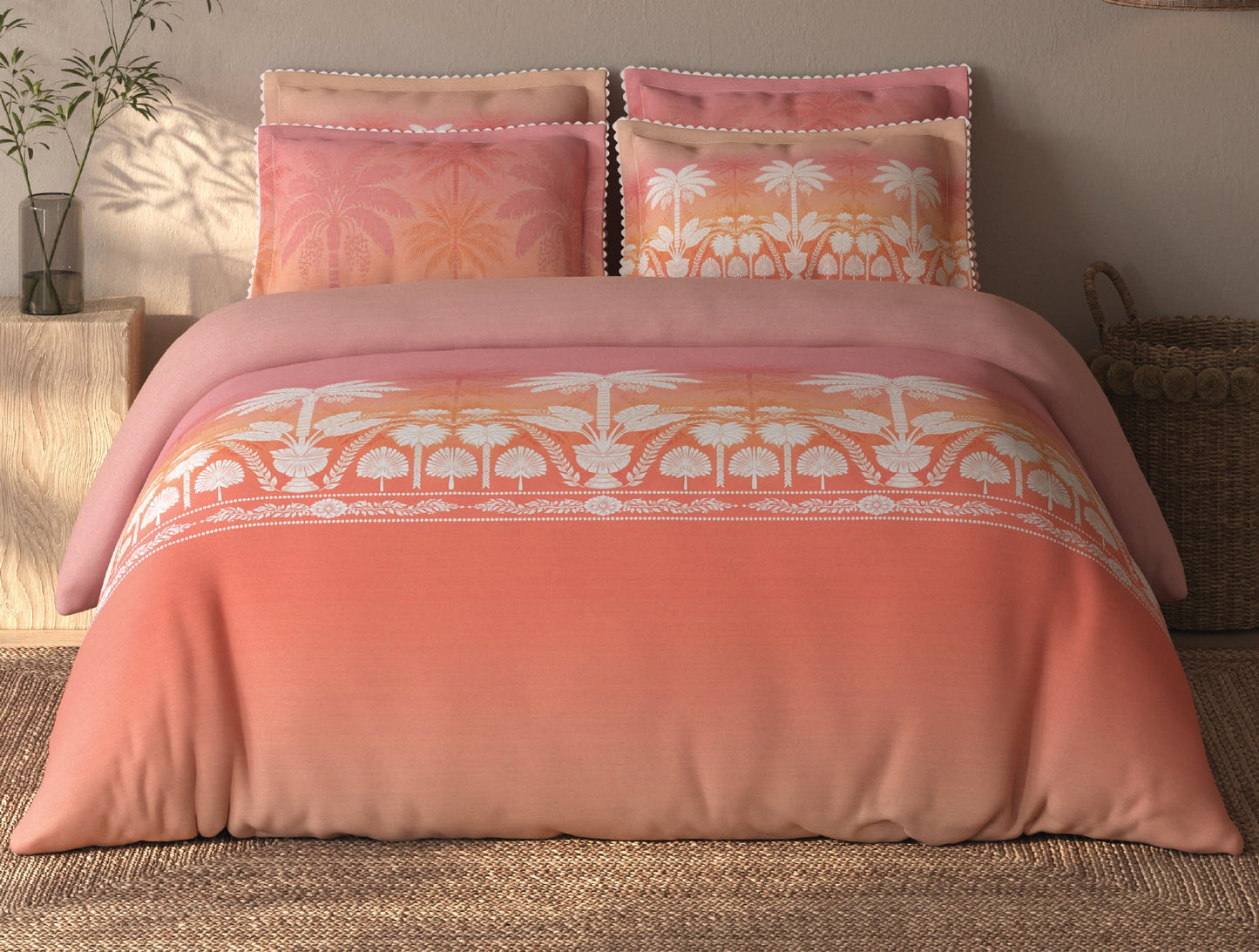 Spaces Riviera Orange Floral 100% Cotton Crafted Comfort Large Bedsheet with 4 Pillow Covers - 108 x 108 Inches