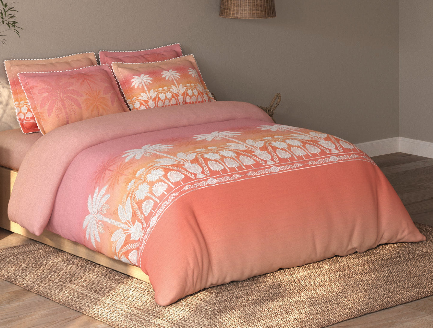 Spaces Riviera Orange Floral 100% Cotton Crafted Comfort Large Bedsheet with 4 Pillow Covers - 108 x 108 Inches