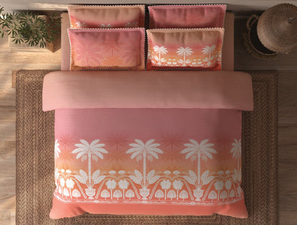 Spaces Riviera Orange Floral 100% Cotton Crafted Comfort Large Bedsheet with 4 Pillow Covers - 108 x 108 Inches