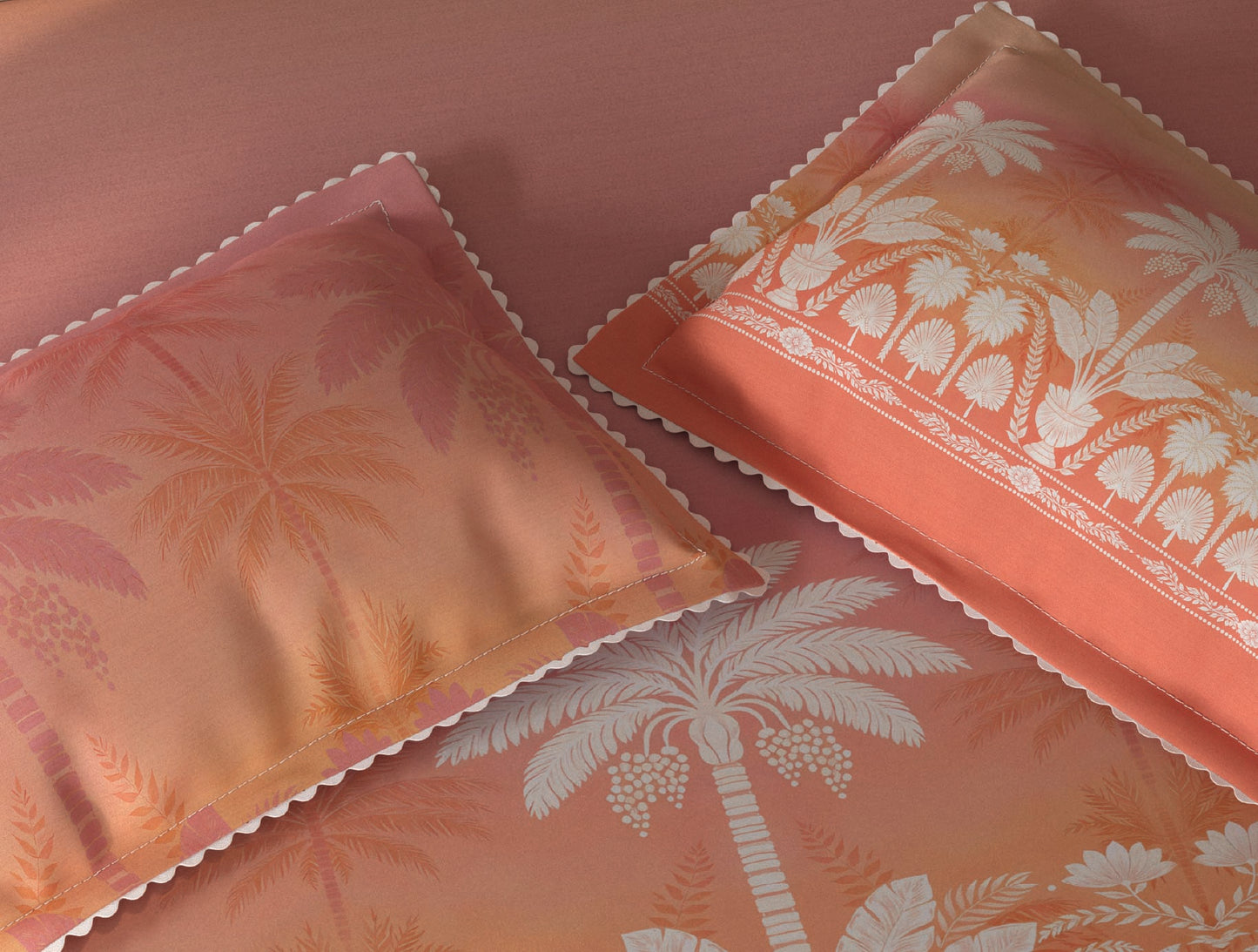 Spaces Riviera Orange Floral 100% Cotton Crafted Comfort Large Bedsheet with 4 Pillow Covers - 108 x 108 Inches