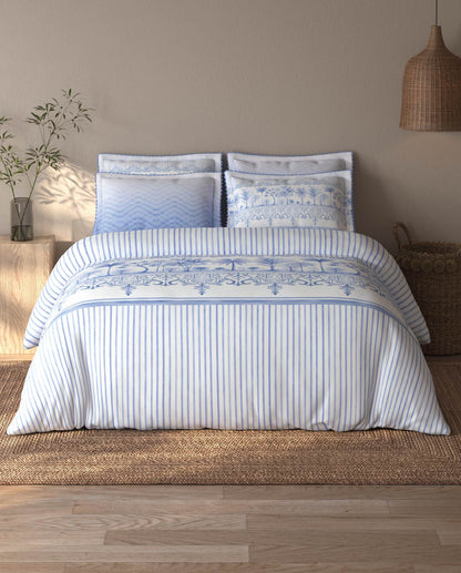 Spaces Riviera Light Blue Floral 100% Cotton Crafted Comfort Large Bedsheet with 4 Pillow Covers - 108 x 108 Inches