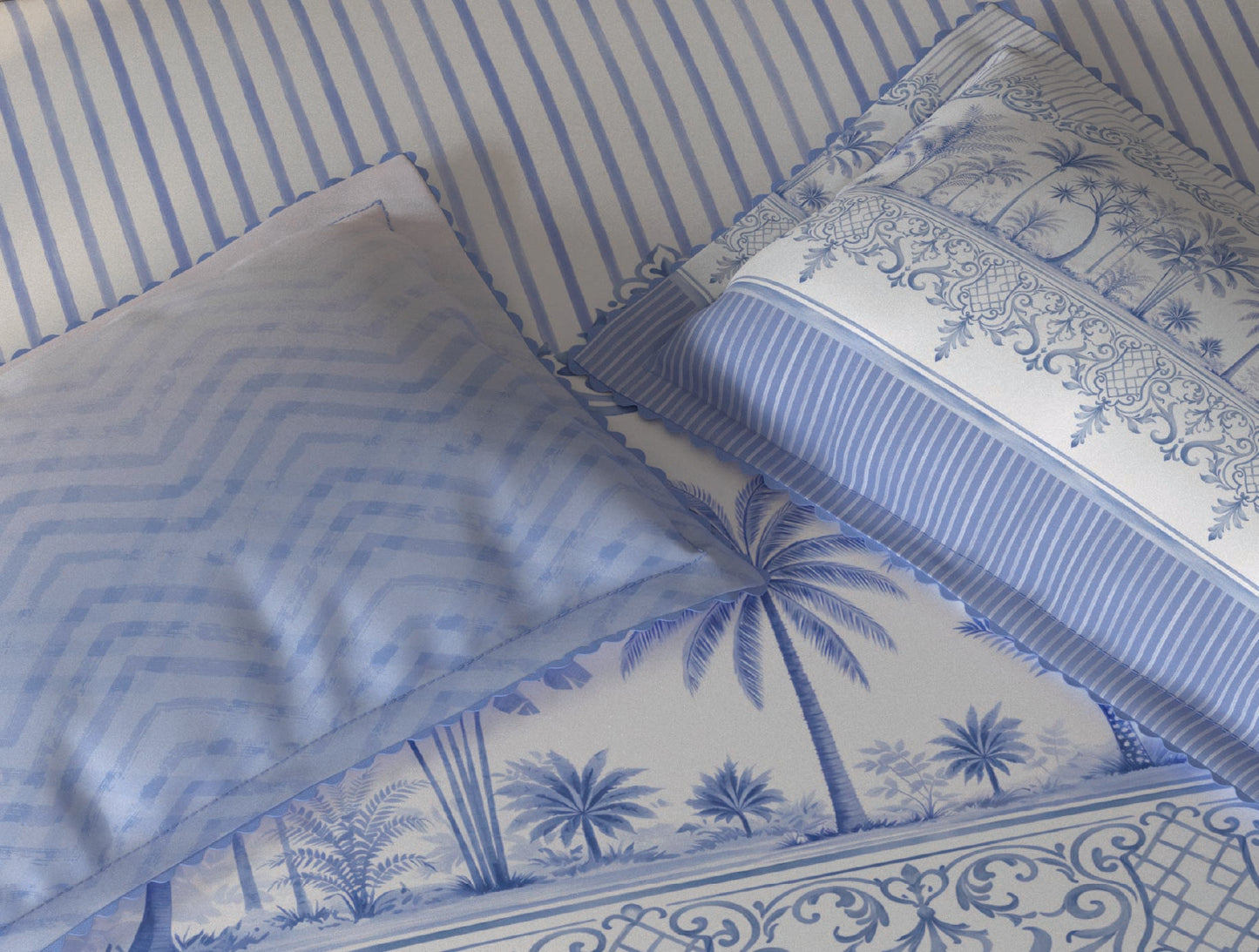Spaces Riviera Light Blue Floral 100% Cotton Crafted Comfort Large Bedsheet with 4 Pillow Covers - 108 x 108 Inches