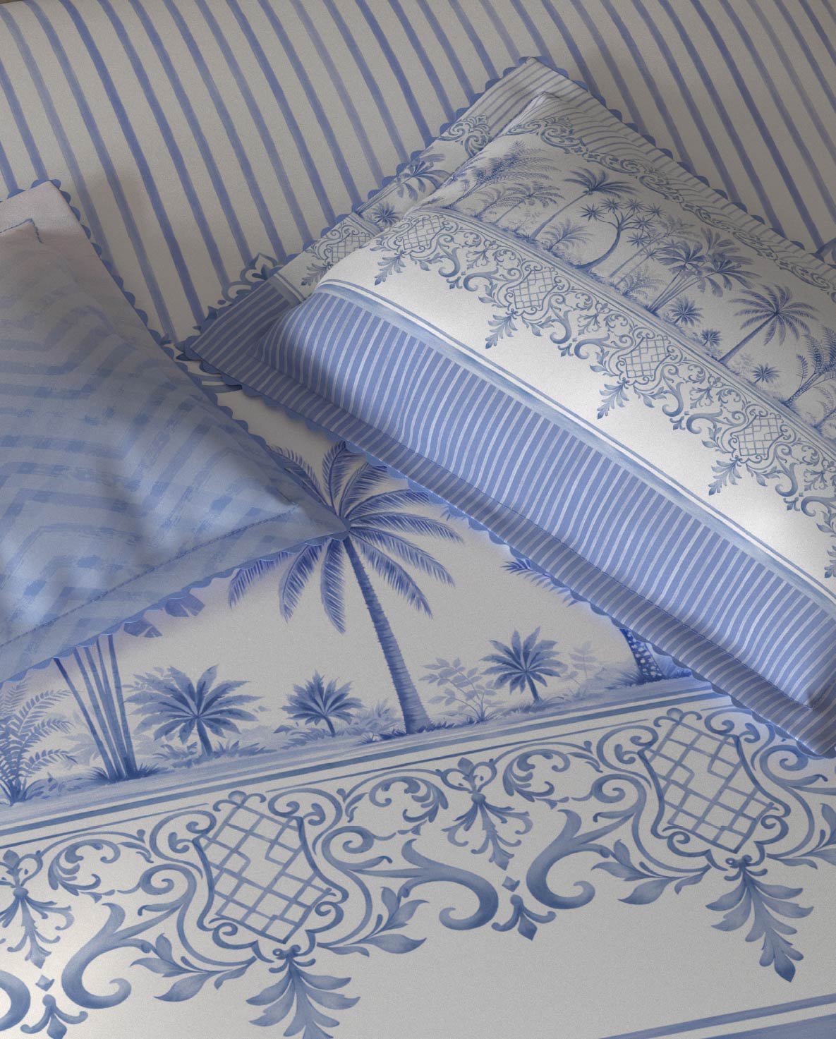 Spaces Riviera Light Blue Floral 100% Cotton Crafted Comfort Large Bedsheet with 4 Pillow Covers - 108 x 108 Inches
