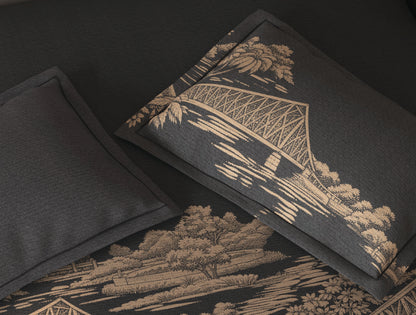 Spaces Riviera Dark Grey Floral 100% Cotton Crafted Comfort Large Bedsheet with 4 Pillow Covers - 108 x 108 Inches