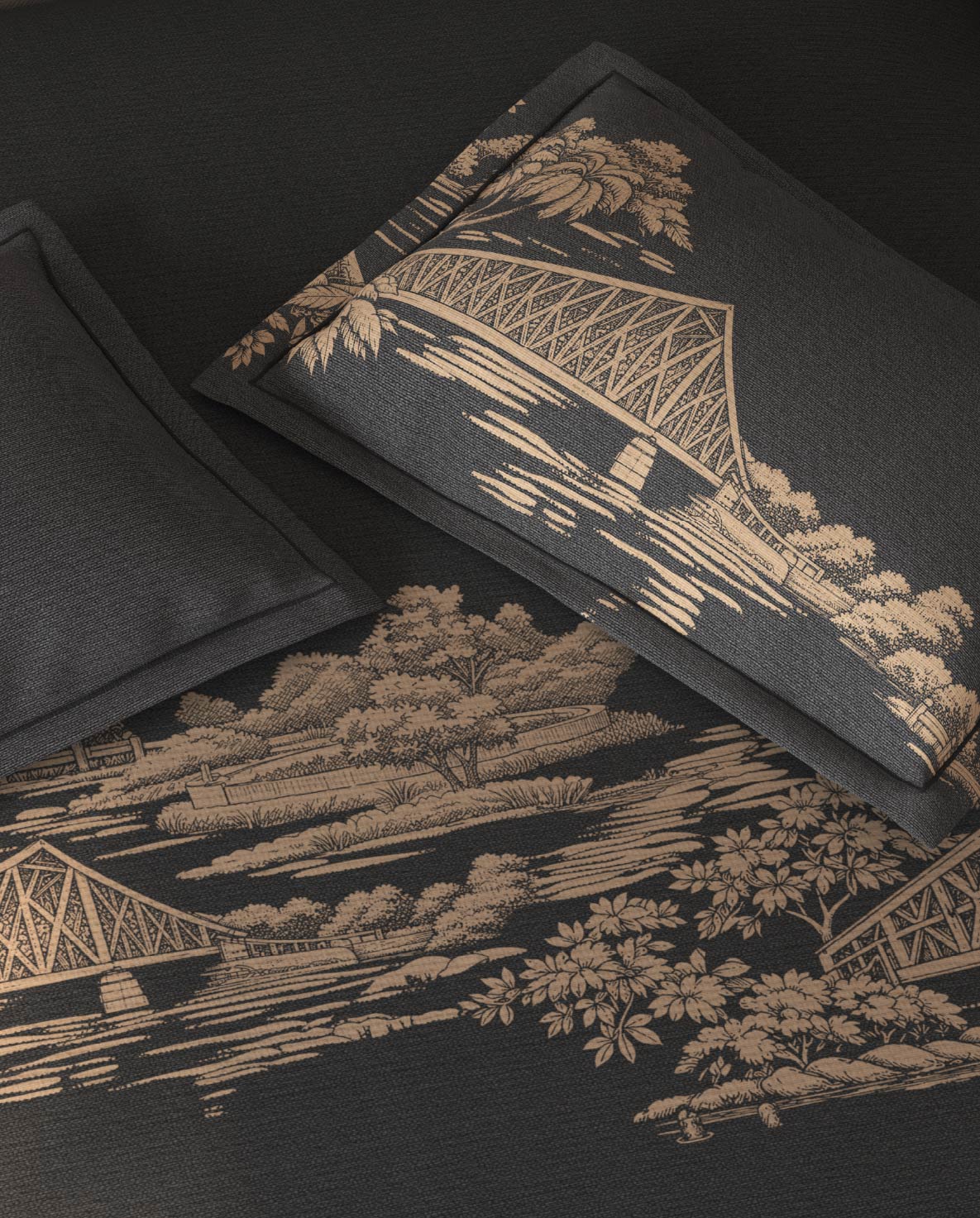 Spaces Riviera Dark Grey Floral 100% Cotton Crafted Comfort Large Bedsheet with 4 Pillow Covers - 108 x 108 Inches