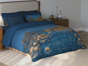 Spaces Riviera Dark Blue Floral 100% Cotton Crafted Comfort Large Bedsheet with 4 Pillow Covers - 108 x 108 Inches