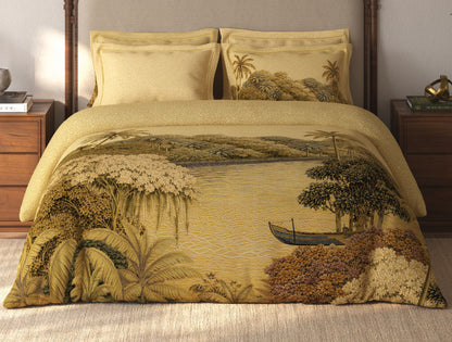 Spaces Riviera Yellow Floral 100% Cotton Crafted Comfort Large Bedsheet with 4 Pillow Covers - 108 x 108 Inches