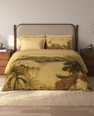 Spaces Riviera Yellow Floral 100% Cotton Crafted Comfort Large Bedsheet with 4 Pillow Covers - 108 x 108 Inches