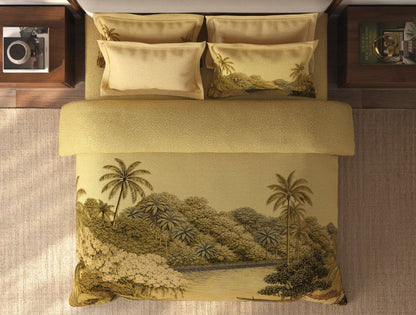 Spaces Riviera Yellow Floral 100% Cotton Crafted Comfort Large Bedsheet with 4 Pillow Covers - 108 x 108 Inches