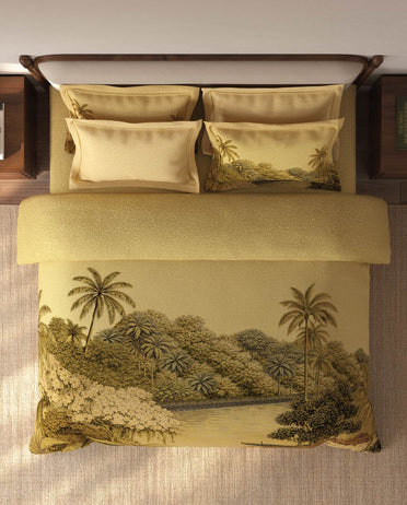 Spaces Riviera Yellow Floral 100% Cotton Crafted Comfort Large Bedsheet with 4 Pillow Covers - 108 x 108 Inches