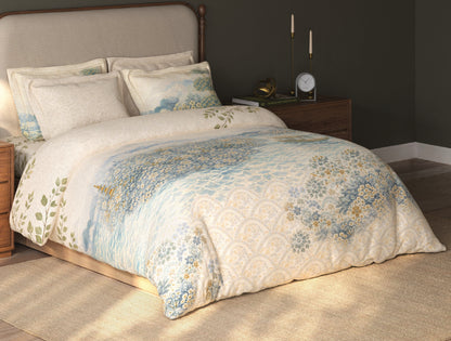 Spaces Riviera Light Orange Floral 100% Cotton Crafted Comfort Large Bedsheet with 4 Pillow Covers - 108 x 108 Inches