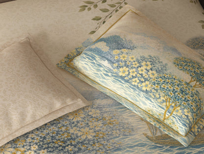 Spaces Riviera Light Orange Floral 100% Cotton Crafted Comfort Large Bedsheet with 4 Pillow Covers - 108 x 108 Inches
