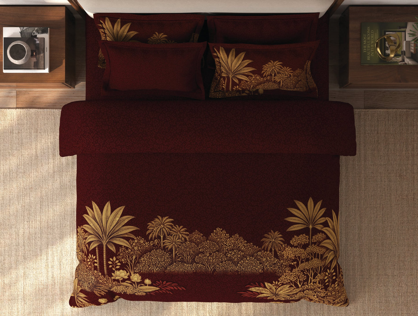 Spaces Riviera Red Floral 100% Cotton Crafted Comfort Large Bedsheet with 4 Pillow Covers - 108 x 108 Inches
