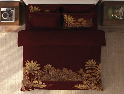 Spaces Riviera Red Floral 100% Cotton Crafted Comfort Large Bedsheet with 4 Pillow Covers - 108 x 108 Inches