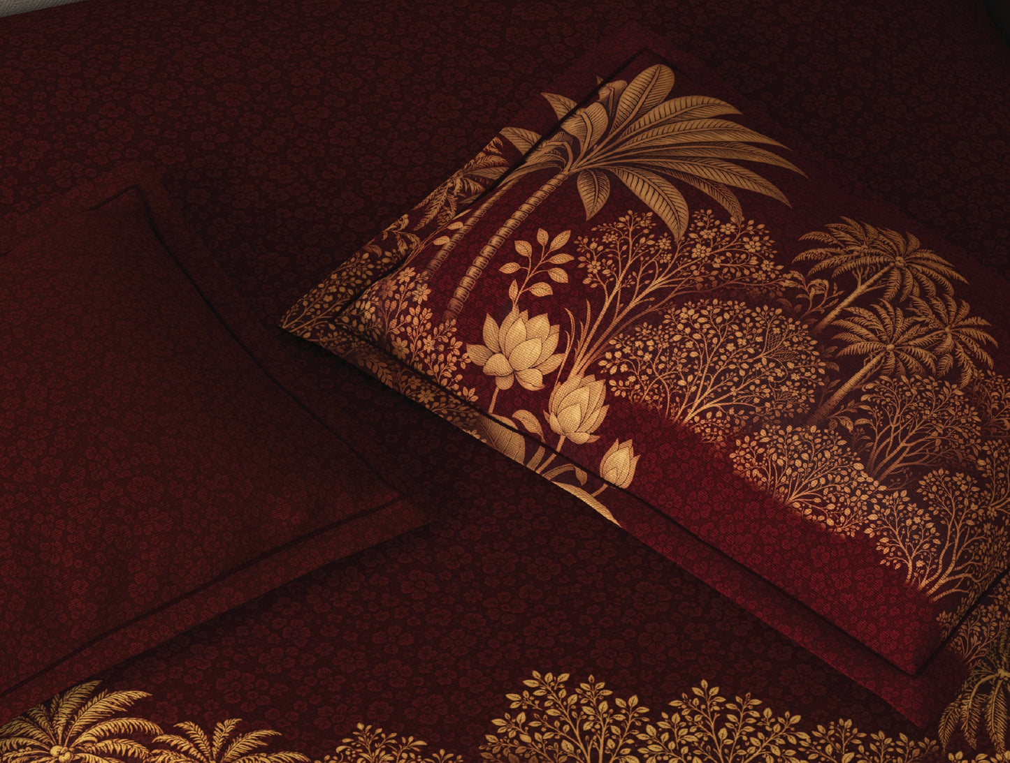 Spaces Riviera Red Floral 100% Cotton Crafted Comfort Large Bedsheet with 4 Pillow Covers - 108 x 108 Inches