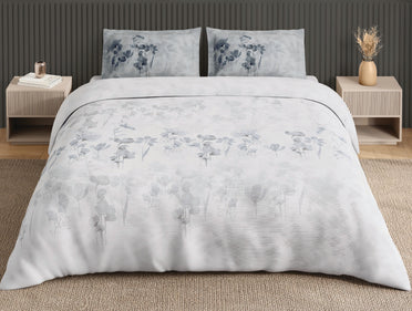 Spaces Neo White Floral 100% Cotton Large Bedsheet with 2 Pillow Covers - 108 x 108 Inches