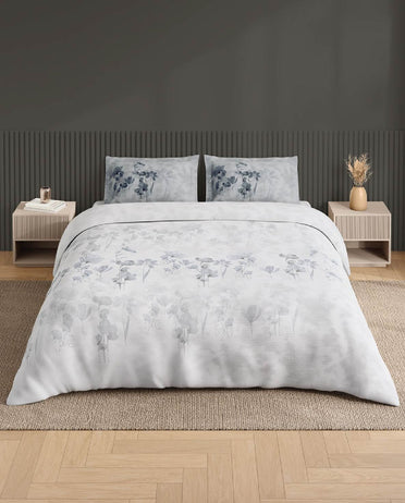 Spaces Neo White Floral 100% Cotton Large Bedsheet with 2 Pillow Covers - 108 x 108 Inches