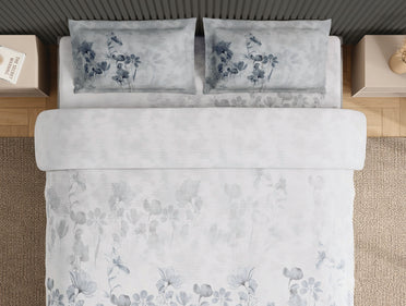 Spaces Neo White Floral 100% Cotton Large Bedsheet with 2 Pillow Covers - 108 x 108 Inches