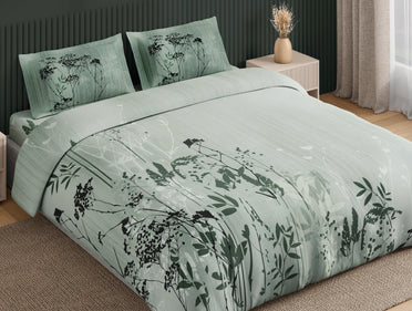 Spaces Neo Sea Foam Floral 100% Cotton Large Bedsheet with 2 Pillow Covers - 108 x 108 Inches