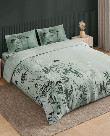 Spaces Neo Sea Foam Floral 100% Cotton Large Bedsheet with 2 Pillow Covers - 108 x 108 Inches