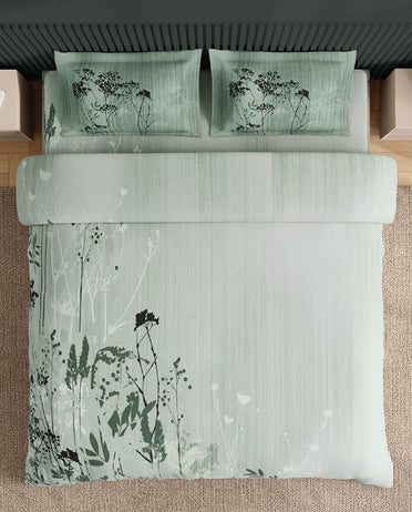 Spaces Neo Sea Foam Floral 100% Cotton Large Bedsheet with 2 Pillow Covers - 108 x 108 Inches