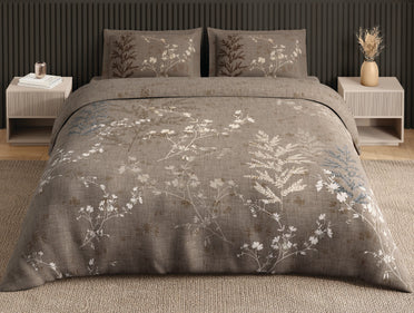 Spaces Neo Light Taupe Floral 100% Cotton Large Bedsheet with 2 Pillow Covers - 108 x 108 Inches