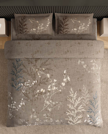 Spaces Neo Light Taupe Floral 100% Cotton Large Bedsheet with 2 Pillow Covers - 108 x 108 Inches