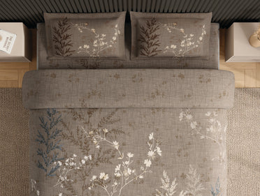 Spaces Neo Light Taupe Floral 100% Cotton Large Bedsheet with 2 Pillow Covers - 108 x 108 Inches