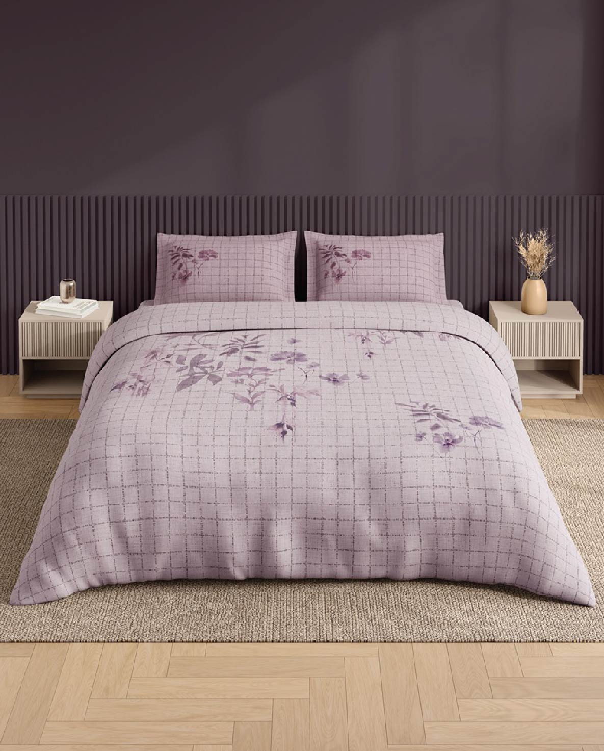 Spaces Neo Light Blush Floral 100% Cotton Large Bedsheet with 2 Pillow Covers - 108 x 108 Inches