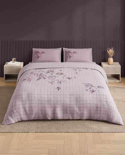 Spaces Neo Light Blush Floral 100% Cotton Large Bedsheet with 2 Pillow Covers - 108 x 108 Inches