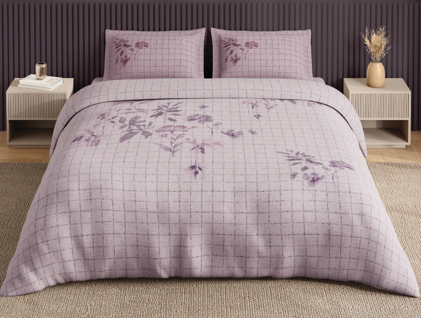 Spaces Neo Light Blush Floral 100% Cotton Large Bedsheet with 2 Pillow Covers - 108 x 108 Inches