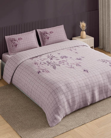 Spaces Neo Light Blush Floral 100% Cotton Large Bedsheet with 2 Pillow Covers - 108 x 108 Inches