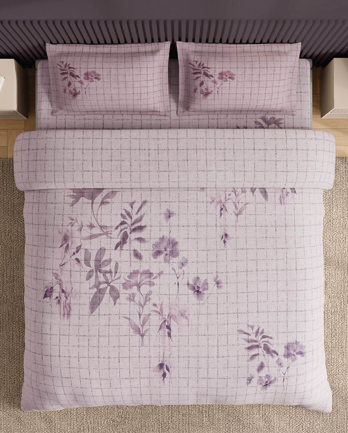Spaces Neo Light Blush Floral 100% Cotton Large Bedsheet with 2 Pillow Covers - 108 x 108 Inches