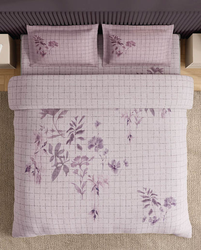 Spaces Neo Light Blush Floral 100% Cotton Large Bedsheet with 2 Pillow Covers - 108 x 108 Inches