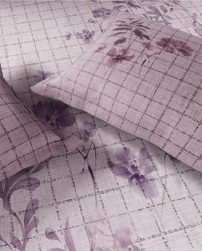 Spaces Neo Light Blush Floral 100% Cotton Large Bedsheet with 2 Pillow Covers - 108 x 108 Inches