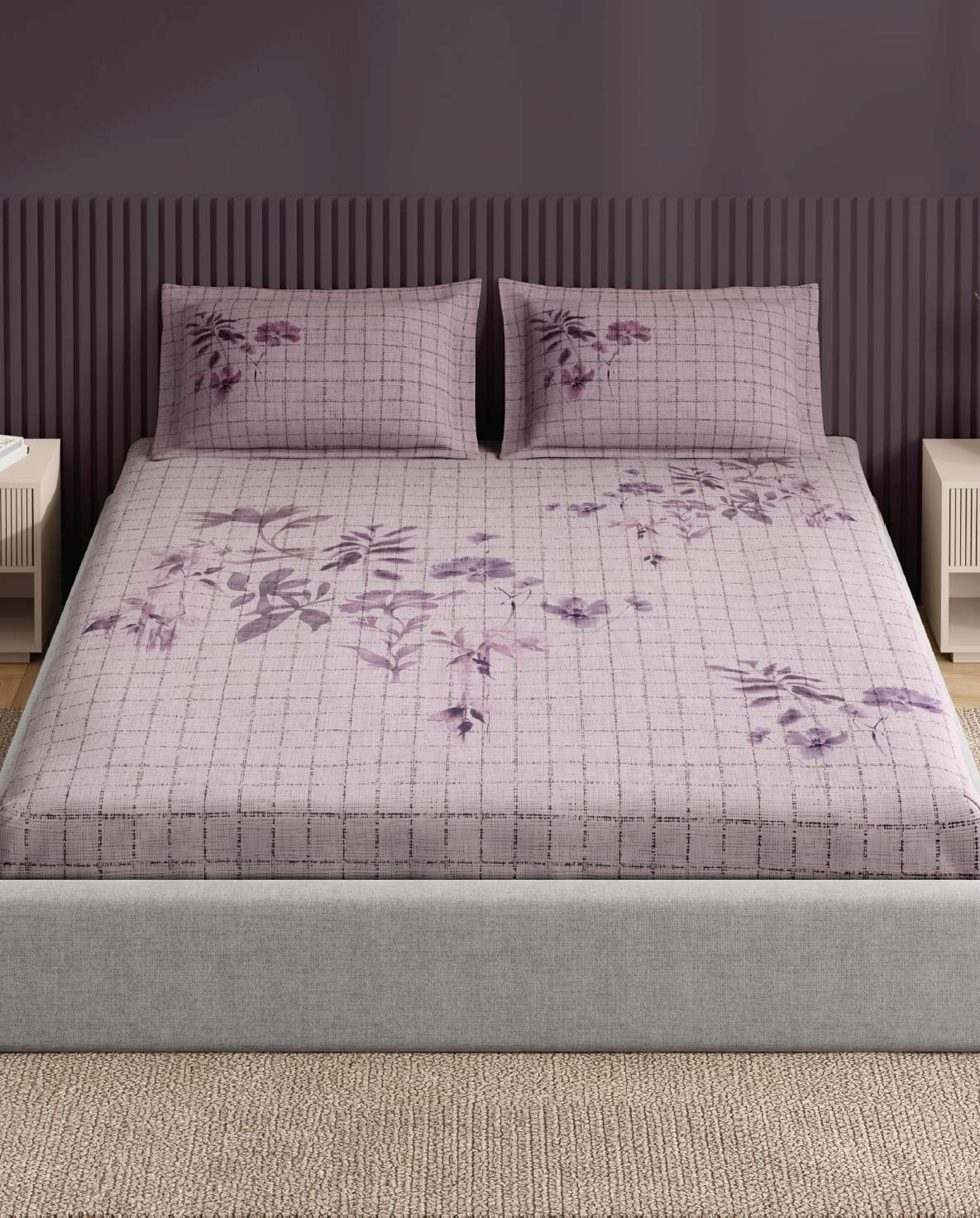 Spaces Neo Light Blush Floral 100% Cotton Large Bedsheet with 2 Pillow Covers - 108 x 108 Inches