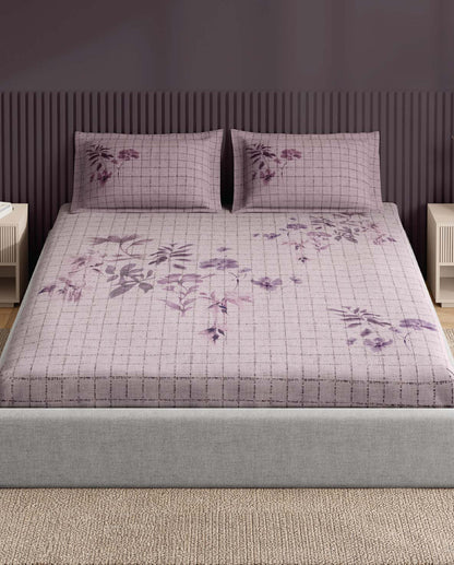Spaces Neo Light Blush Floral 100% Cotton Large Bedsheet with 2 Pillow Covers - 108 x 108 Inches