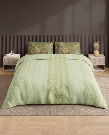 Spaces Neo Light Green Floral 100% Cotton Large Bedsheet with 2 Pillow Covers - 108 x 108 Inches