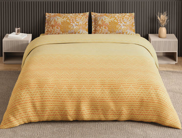 Spaces Neo Light Yellow Geometric 100% Cotton Large Bedsheet with 2 Pillow Covers - 108 x 108 Inches