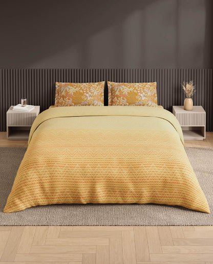 Spaces Neo Light Yellow Geometric 100% Cotton Large Bedsheet with 2 Pillow Covers - 108 x 108 Inches