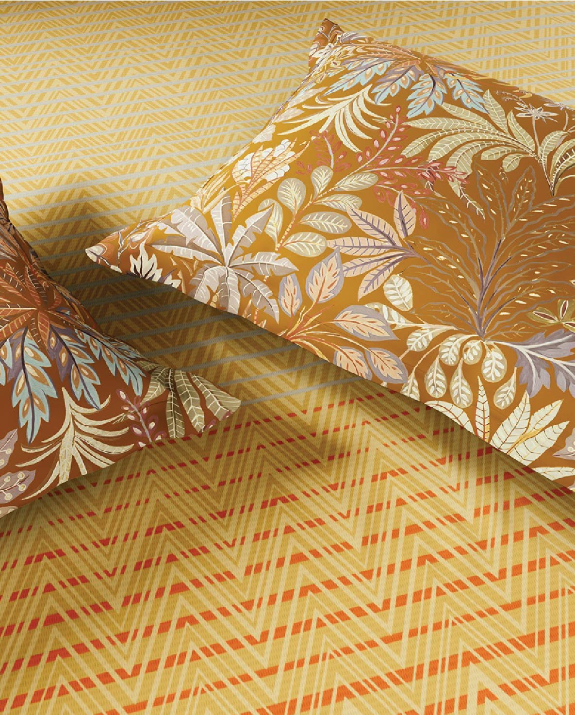 Spaces Neo Light Yellow Geometric 100% Cotton Large Bedsheet with 2 Pillow Covers - 108 x 108 Inches