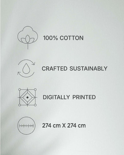 Spaces Neo Light Yellow Geometric 100% Cotton Large Bedsheet with 2 Pillow Covers - 108 x 108 Inches