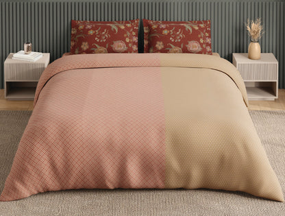 Spaces Neo Blush Geometric 100% Cotton Large Bedsheet with 2 Pillow Covers - 108 x 108 Inches