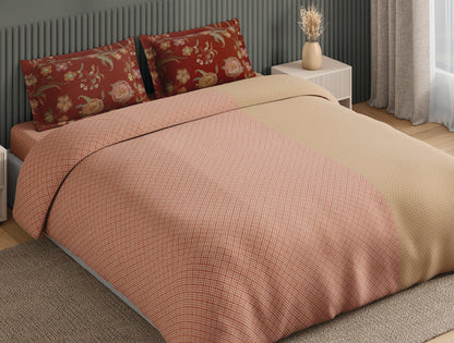 Spaces Neo Blush Geometric 100% Cotton Large Bedsheet with 2 Pillow Covers - 108 x 108 Inches