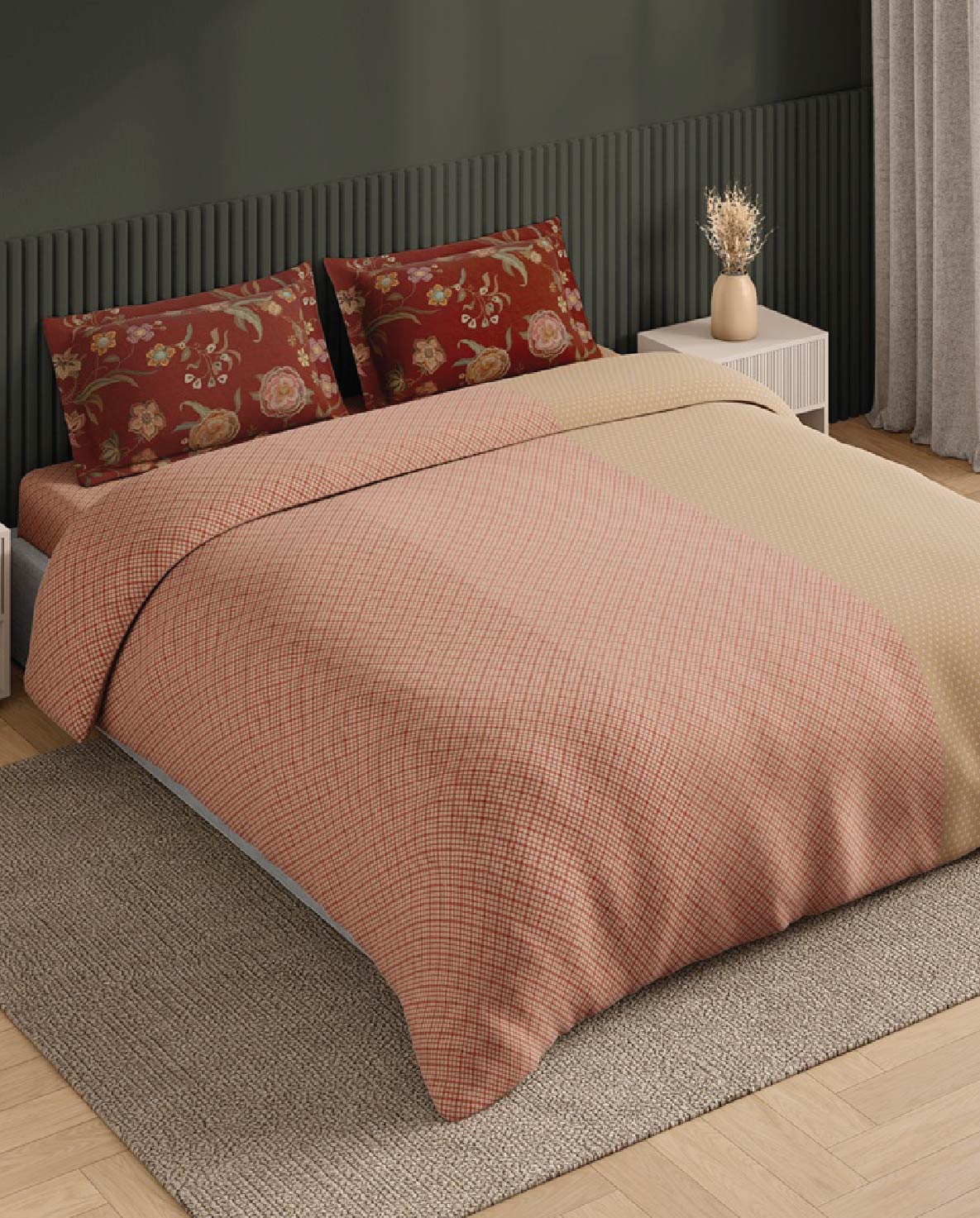 Spaces Neo Blush Geometric 100% Cotton Large Bedsheet with 2 Pillow Covers - 108 x 108 Inches