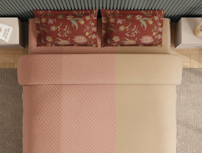 Spaces Neo Blush Geometric 100% Cotton Large Bedsheet with 2 Pillow Covers - 108 x 108 Inches