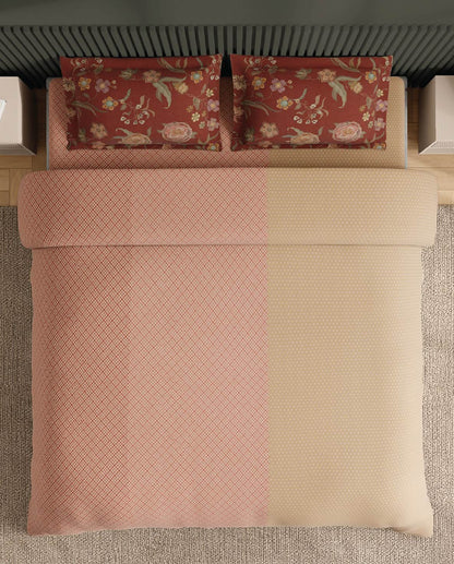 Spaces Neo Blush Geometric 100% Cotton Large Bedsheet with 2 Pillow Covers - 108 x 108 Inches