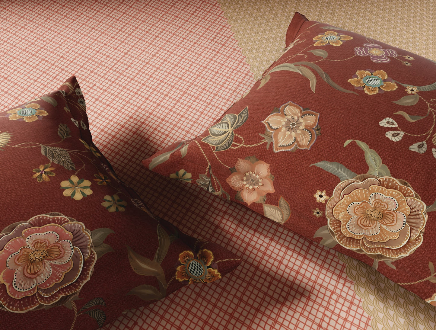 Spaces Neo Blush Geometric 100% Cotton Large Bedsheet with 2 Pillow Covers - 108 x 108 Inches