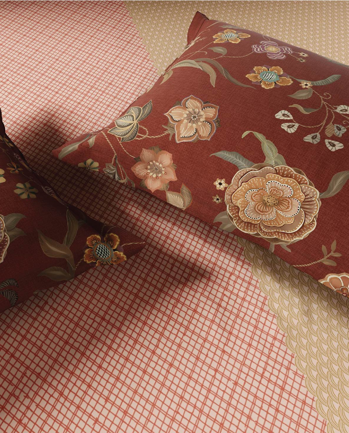 Spaces Neo Blush Geometric 100% Cotton Large Bedsheet with 2 Pillow Covers - 108 x 108 Inches