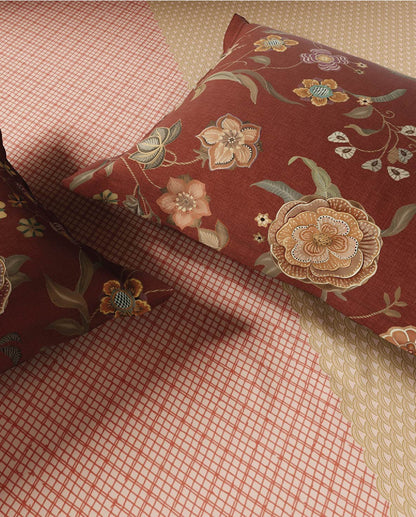Spaces Neo Blush Geometric 100% Cotton Large Bedsheet with 2 Pillow Covers - 108 x 108 Inches